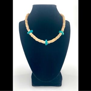 Wampum Hand Made South Western Native American Blue Turquoise Silver Necklace